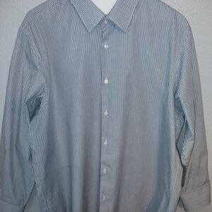 HUGO Men's Blue and White Striped Button Down Shirt